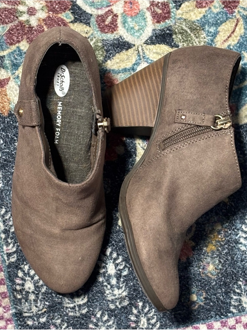 Dr. Scholl's Taupe Suede Block Heel Ankle Booties